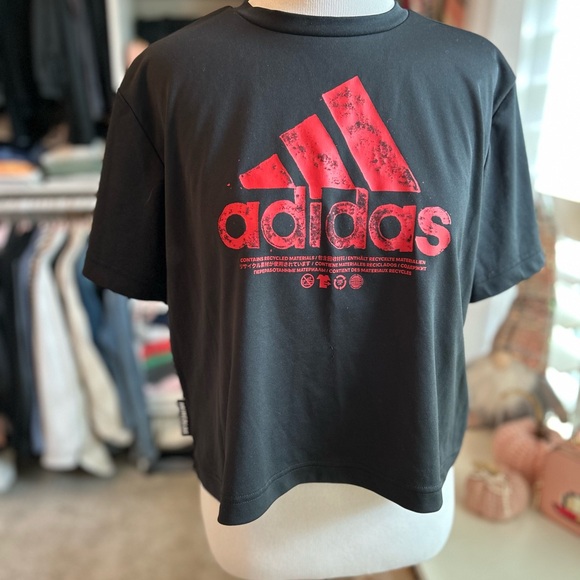 adidas Primeblue Black Crop Athletic Top Small - Picture 2 of 9